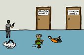 Engine Dog is forced to break dance fight at a sperm bank.